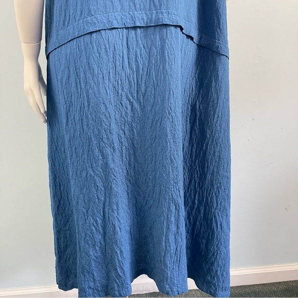 Tusso Crinkle Short Sleeves Kaftan Midi Dress Pockets Blue 2 / M Lagenlook Flowy - Picture 7 of 12